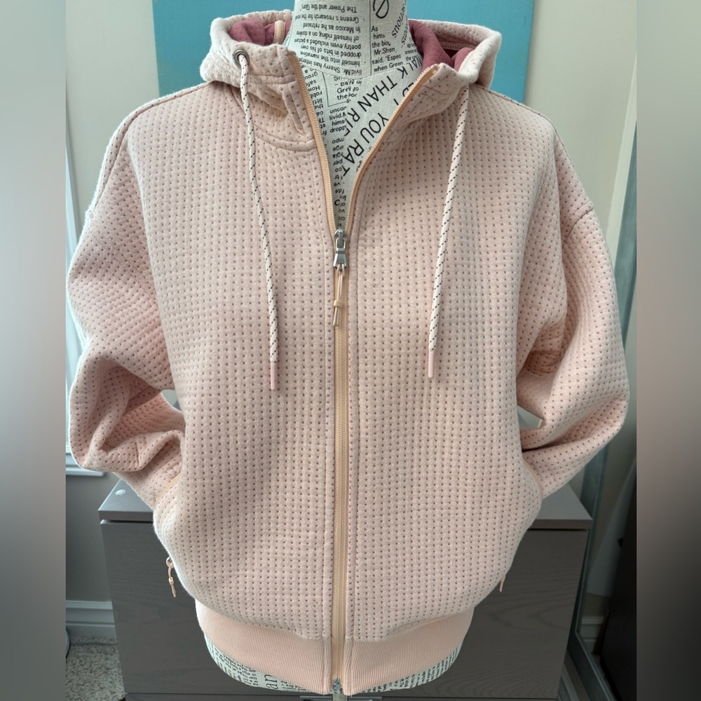 Old Navy Active Hoodie Dynamic Fleece Pinky Peach Wren Textured Full Zip Up Med.